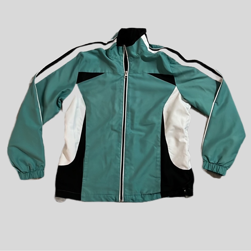 SJB Active light weight full zip jacket women's teal/white size Petite Small